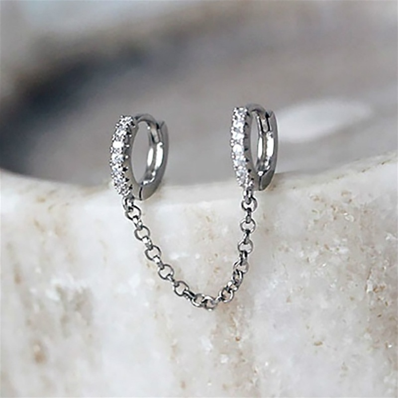 Hip Hop Chain Zirconium Double Hole Earrings